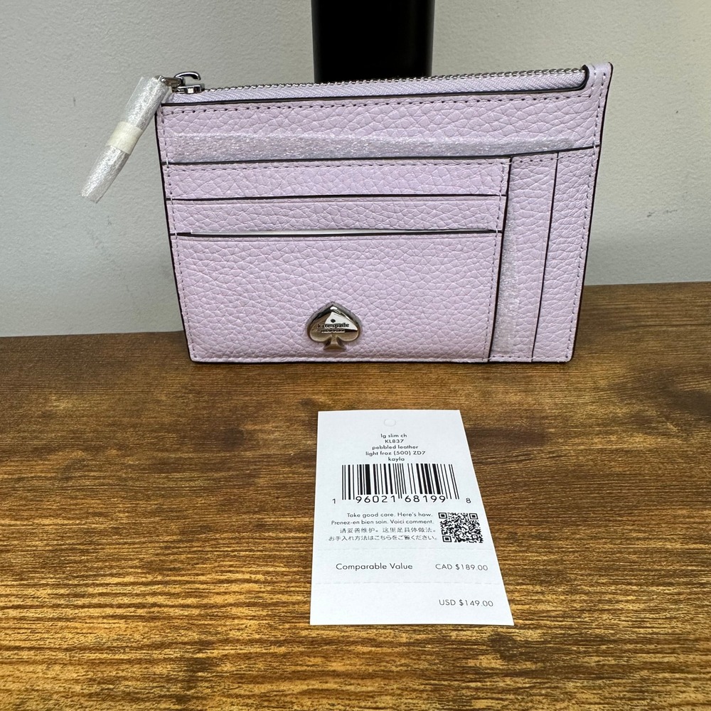 Kate Spade Kayla Large Slim Card Holder Pebbled Leather Light Froz Purple KL837
